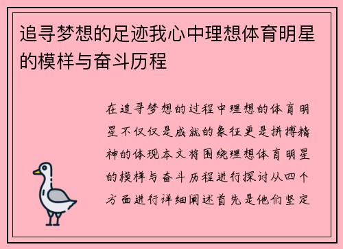 追寻梦想的足迹我心中理想体育明星的模样与奋斗历程